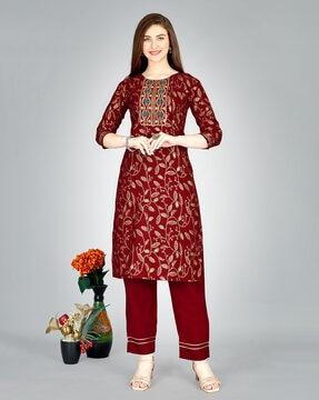 printed straight kurta set