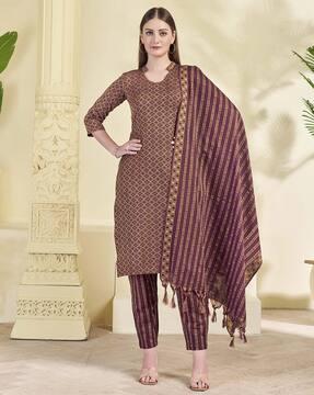 printed straight kurta set