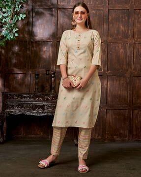 printed straight kurta set