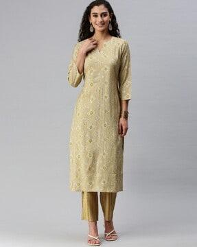 printed straight kurta set