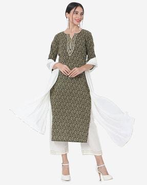 printed straight kurta set