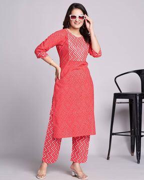 printed straight kurta set