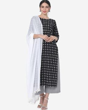 printed straight kurta set