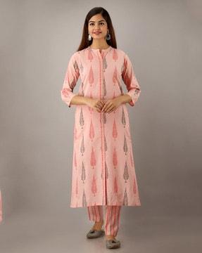 printed straight kurta suit set