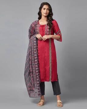 printed straight kurta suit set