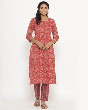 printed straight kurta suit set