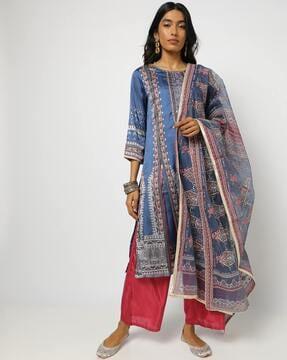 printed straight kurta suit set