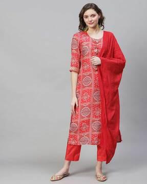 printed straight kurta suit set