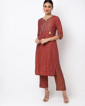 printed straight kurta suit set