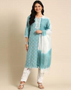 printed straight kurta suit set