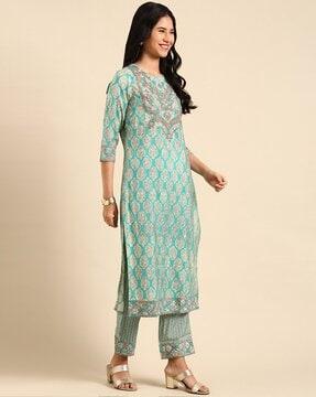 printed straight kurta suit set