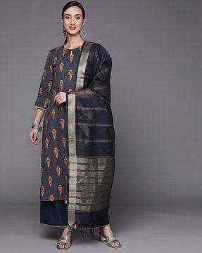 printed straight kurta suit set