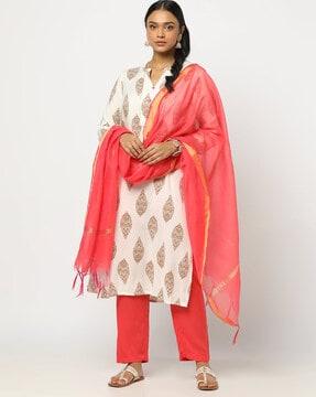 printed straight kurta suit set