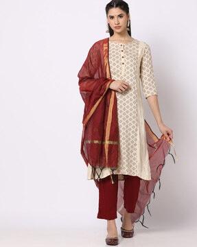 printed straight kurta suit set