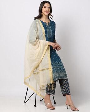 printed straight kurta suit set