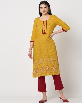 printed straight kurta suit set