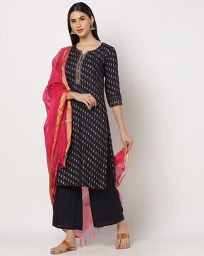 printed straight kurta suit set