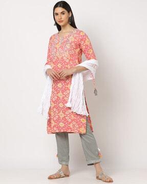 printed straight kurta suit set