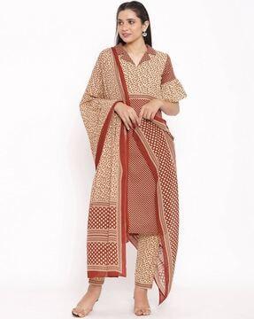 printed straight kurta suit set