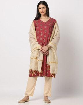 printed straight kurta suit set