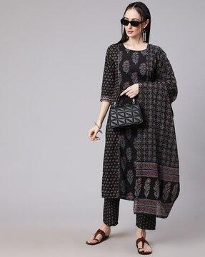 printed straight kurta suit set