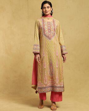 printed straight kurta suit set