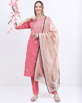 printed straight kurta suit set