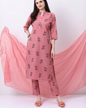 printed straight kurta suit set