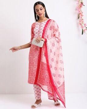 printed straight kurta suit set