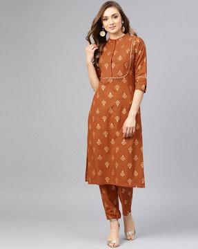 printed straight kurta suit set