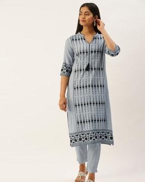 printed straight kurta suit set