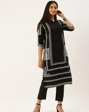 printed straight kurta suit set