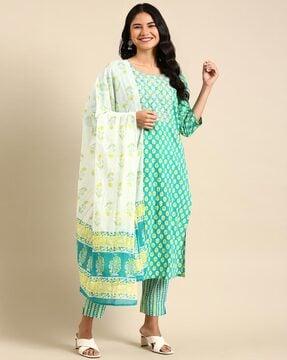 printed straight kurta suit set