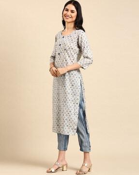 printed straight kurta suit set