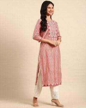 printed straight kurta suit set