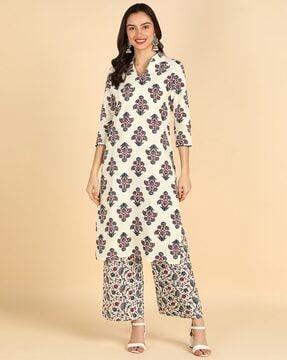 printed straight kurta suit set