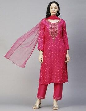 printed straight kurta suit set