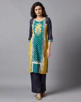 printed straight kurta suit set