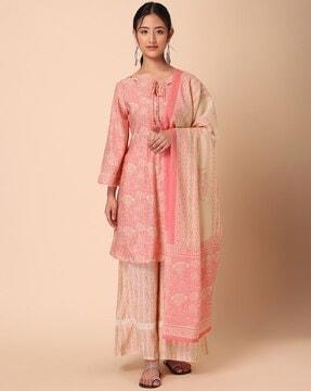 printed straight kurta suit set