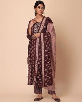 printed straight kurta suit set