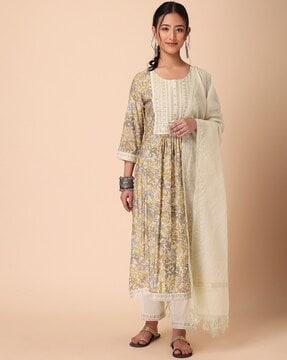 printed straight kurta suit set