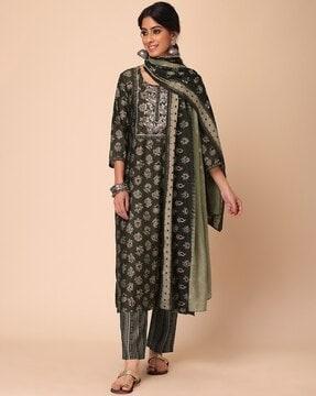 printed straight kurta suit set