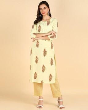 printed straight kurta suit set