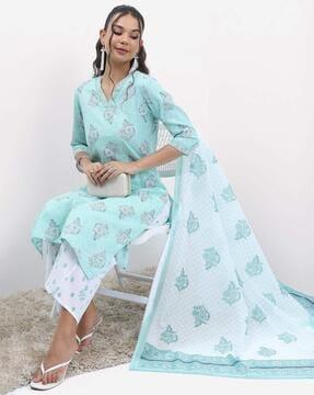 printed straight kurta suit set