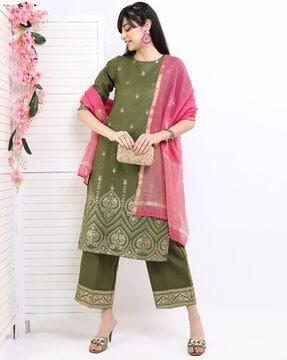 printed straight kurta suit set