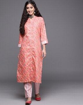 printed straight kurta suit set