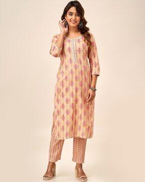 printed straight kurta suit set