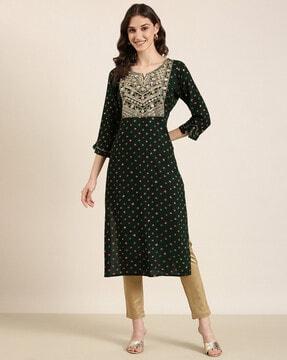 printed straight kurta with 3/4th sleeves