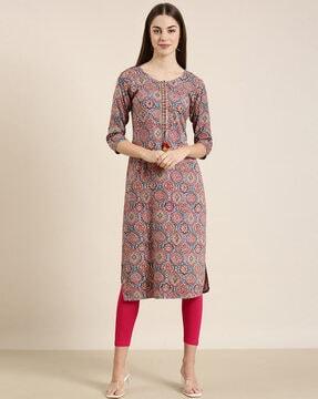 printed straight kurta with 3/4th sleeves