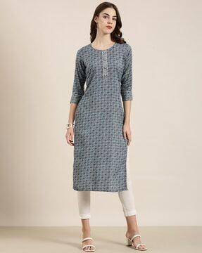 printed straight kurta with 3/4th sleeves